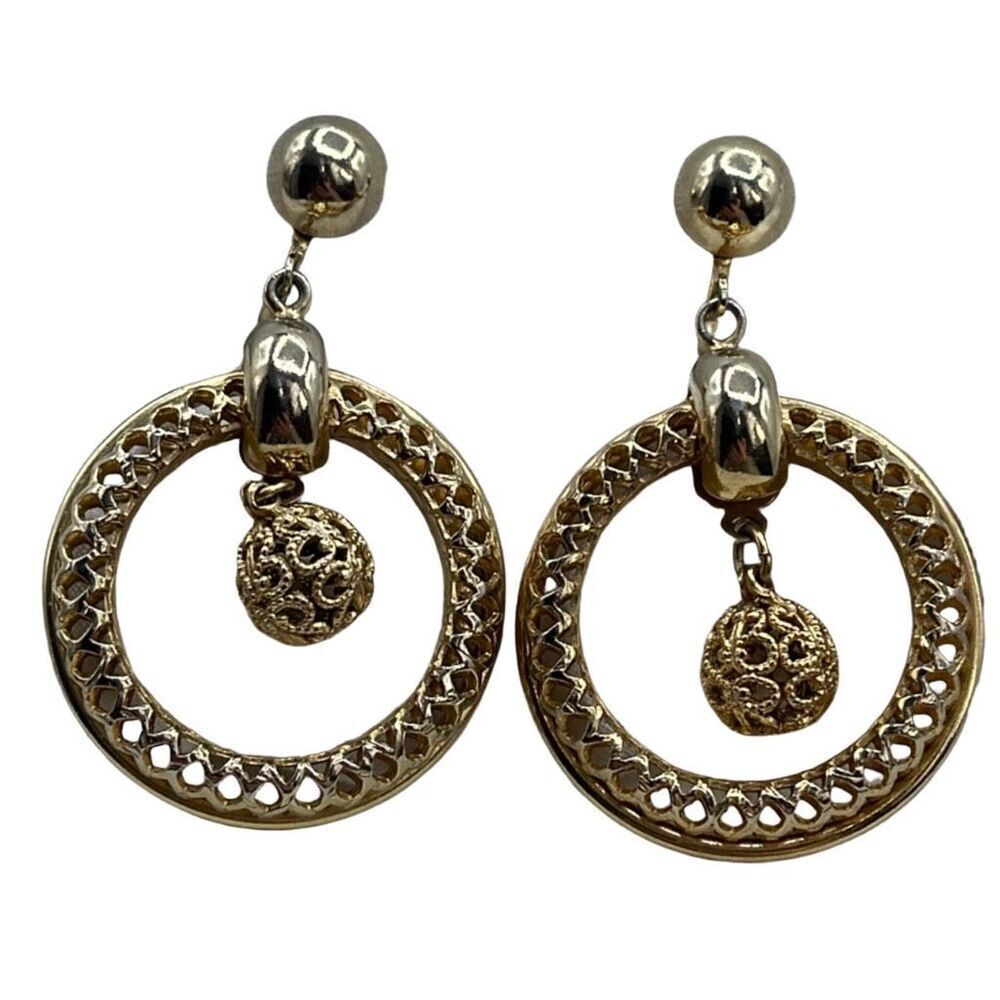 Vintage hoop 3D ornate dangle screw back earrings